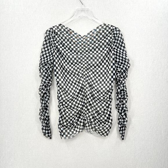 BAUM UND PFERDGARTEN Joselle Mesh Top Womens Medium Black White Check Stretch - Picture 6 of 16